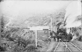 Northern Pacific freight train at Stampede, Washington, circa 1910.