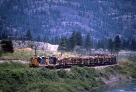 Two Northern Pacific GP-9 diesel locomotives on a branchline in Montana.