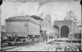 Northern Pacific steam locomotive 680 in southwestern Washington, circa 1890.