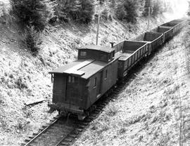 Pacific Coast Railroad freight train near Lake Wilderness, Washington, circa 1950.