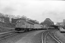 Amtrak diesel locomotive 332 at Tacoma, Washington on May 6, 1976.