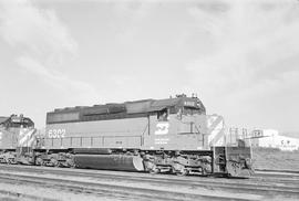 Burlington Northern diesel locomotive 6302 at Livingston, Montana in 1972.