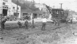 Seattle Municipal Railway Number 414 at the Westlake and Garfield Street, Seattle, Washington, 1941.