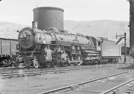 Northern Pacific steam locomotive 2605 at Missoula, Montana, in 1943.