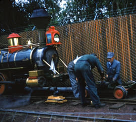 Portland Zoo Railway steam locomotive Oregon at North Portland, Oregon in 1959.