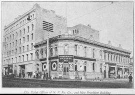 Northern Pacific ticket office at Tacoma, Washington, circa 1890.