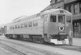 Northern Pacific rail diesel car number B-30 at Moscow, Idaho in 1955.