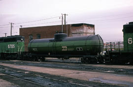 Burlington Northern Railroad Company fuel tender BNFT 4 at Portland, Oregon in 1985.