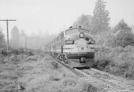 Northern Pacific diesel locomotive 5407 at Cathcart, Washington, in 1955.