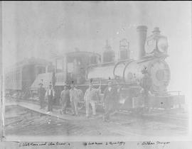 Northern Pacific steam locomotive 330 at Kalama, Washington, circa 1885.