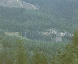 Burlington Northern freight train at Borup, Washington in 1985.