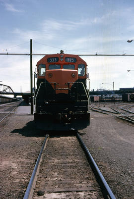 Great Northern Railway Company diesel locomotive 323 at Portland, Oregon (undated).