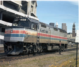 Amtrak diesel locomotive 217 at Seattle, Washington in June 1979.