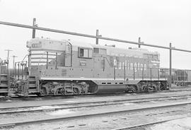 Burlington Northern diesel locomotive 1957 at Lincoln, Nebraska in 1972.