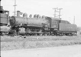 Cowlitz, Chehalis, and Cascade Railway steam locomotive 20 at Chehalis, Washington, circa 1950.