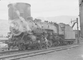 Northern Pacific steam locomotive 1808 at Missoula, Montana, in 1943.