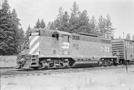 Burlington Northern diesel locomotive 1633 at Naples, Idaho in 1971.