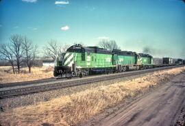 Burlington Northern Diesel Locomotives Numbers 8074 and 8135 in Saint Paul, Minnesota in 1980