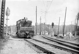 Great Northern Railway diesel locomotive number 77 at Renton, Washington, circa 1953.