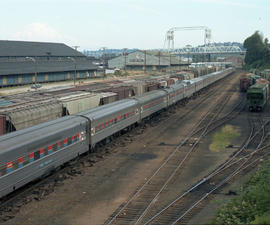 Amtrak passenger train at Tacoma, Washington in 1979.