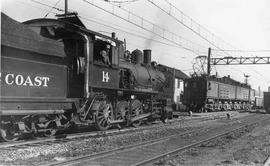 Pacific Coast Railroad steam locomotive number 14 at Renton, Washington in 1946.