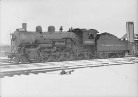 Northern Pacific steam locomotive 2200 at Staples, Minnesota, in 1950.