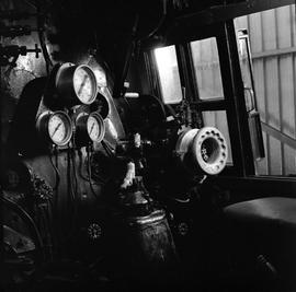 Canadian Railway Museum steam locomotive controls at Delson, Quebec on August 24, 1969.