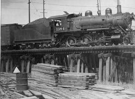 Northern Pacific steam locomotive 1384 at Kent, Washington, circa 1925.