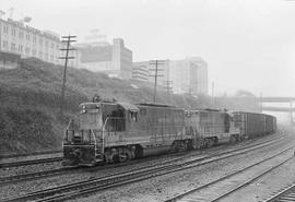 Northern Pacific diesel locomotive 227 at Tacoma, Washington, in 1969.