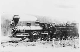 Northern Pacific steam locomotive 216 at Staples, Minnesota, in 1885.