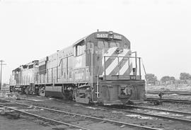 Burlington Northern diesel locomotive 5457 at Galesburg, Illinois in 1972.