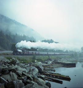 Canadian Pacific Railway steam locomotive 2860 between North Vancouver and Squamish, British Colu...