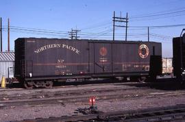 Northern Pacific 50-foot, single plug door refrigerator car 96158 at Denver, Colorado, in 1982.
