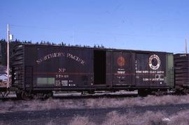 Northern Pacific 50-foot, single plug door refrigerator car 97849 at Cle Elum, Washington, in 1987.