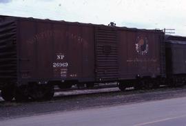 Northern Pacific box car 26969 at Longmont, Colorado, in 1978.