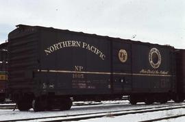 Northern Pacific box car 1005 on a yard track in Denver, Colorado.