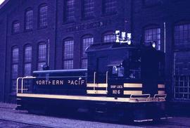 Northern Pacific 6, the South Tacoma shop switcher in South Tacoma Shops in 1956.