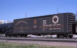 Northern Pacific 50-foot, single plug door refrigerator car 97815 at Idaho Falls, Idaho, in 1975.