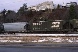 Northern Pacific flat car 66900 at Bellingham, Washington, in 1993.