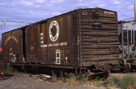 Northern Pacific 50-foot, single plug door refrigerator car 98333 at Cle Elum, Washington, in 1992.