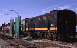 Burlington Northern 725 at the Interbay roundhouse in Seattle, Washington, in 1971.