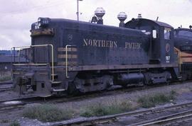 Burlington Northern 187 waits on the diesel shop ready track in Auburn, Washington, in 1970.