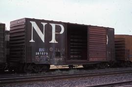 Burlington Northern box car number 281075 at Gibbon, Washington, in 1986.