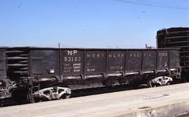 Northern Pacific gondola car number 53123, at Denver, Colorado, in 1974.